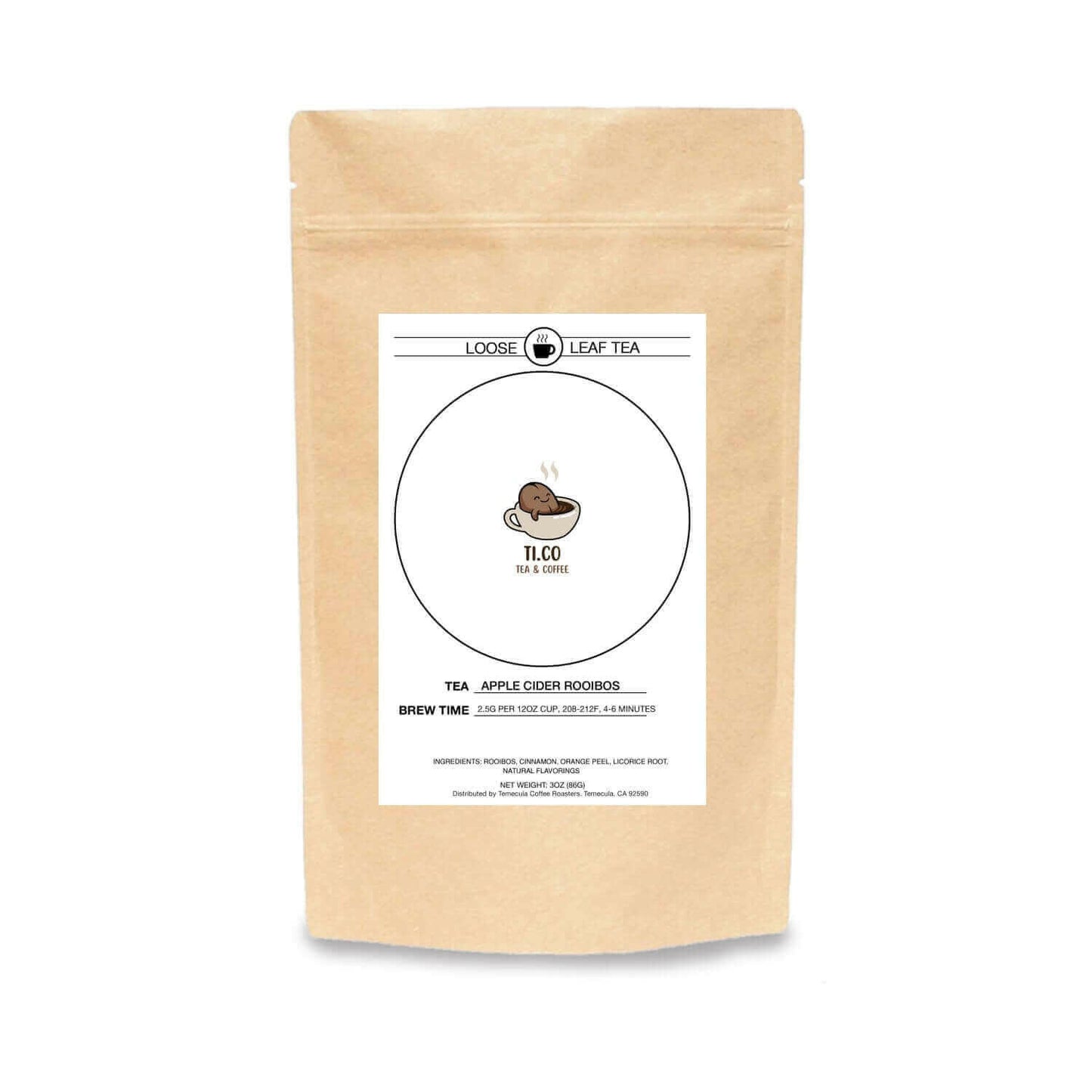 Ti.co Apple Cider Rooibos loose leaf tea in brown packaging, perfect for coffee and tea enthusiasts.