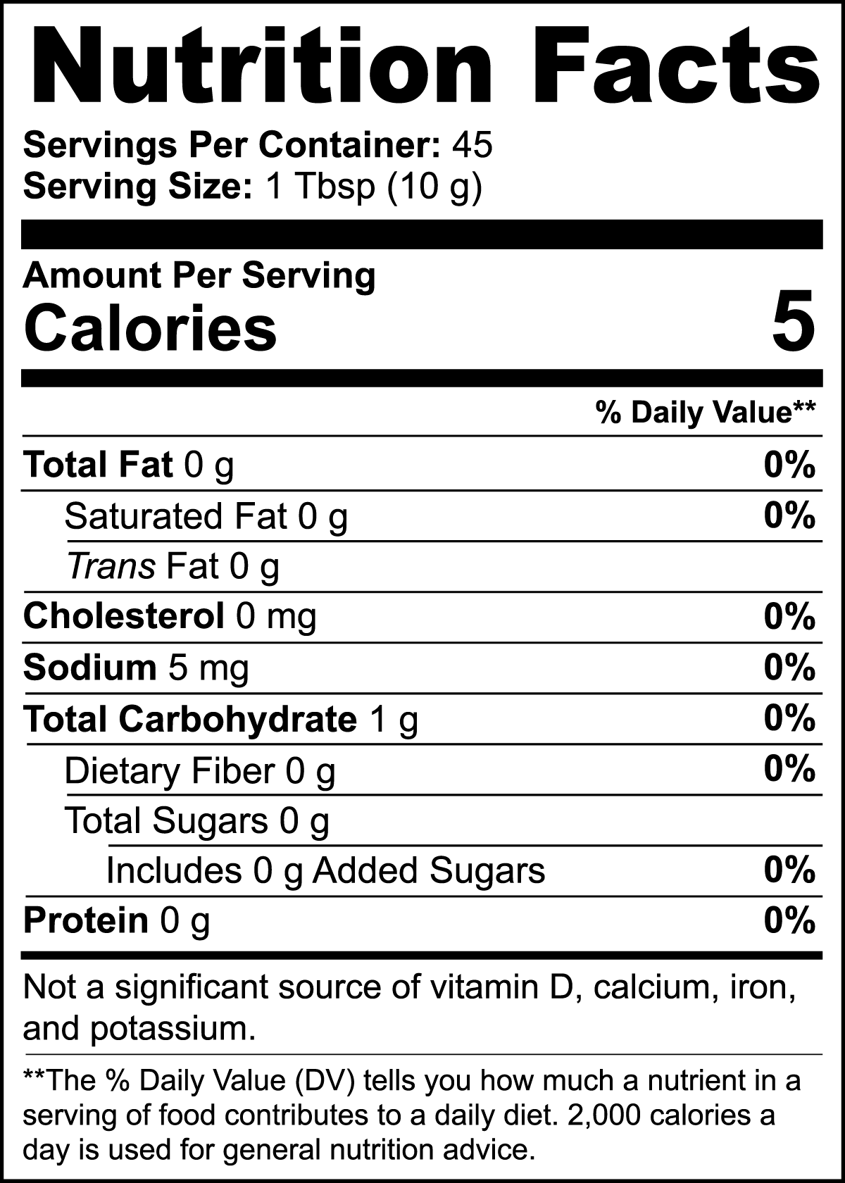 Nutrition facts label showing serving size, calories, total fat, cholesterol, sodium, total carbs, sugars, and protein content.