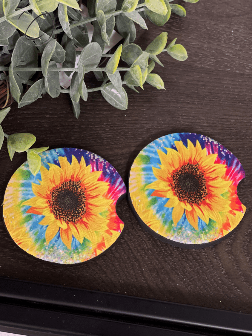 Groovy Sunflower Car Coaster Set - Premium Gifts from Amethyst Lily - Just $9.35! Shop now at KXX  TI.CO