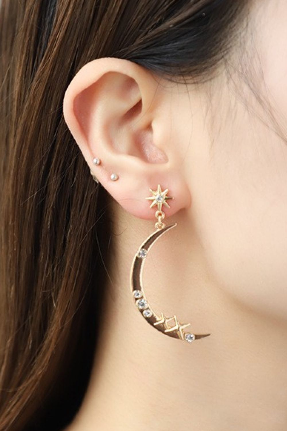 Zircon Star and Moon Alloy Earrings - KXX  TI.CO